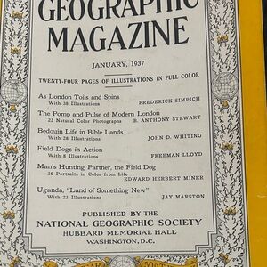 January 1937 National Geographic cover and bookwith Yellow Border and Black Text